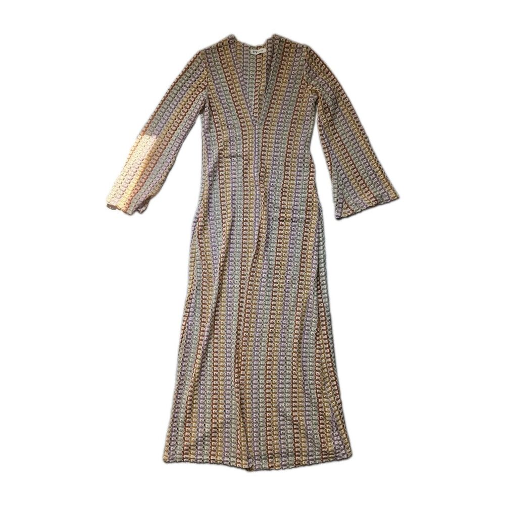 TFY Collection Knit Maxi Dress Womens Small Sheer High Slit Beach Coverup EUC